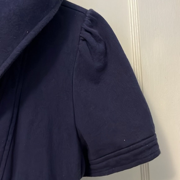 Anthropologie hoodie short sleeve jacket with tie waist belt in navy blue - Picture 3 of 9